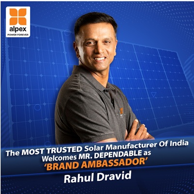 Alpex Solar welcomes cricket legend Rahul Dravid as its first Brand Ambassador