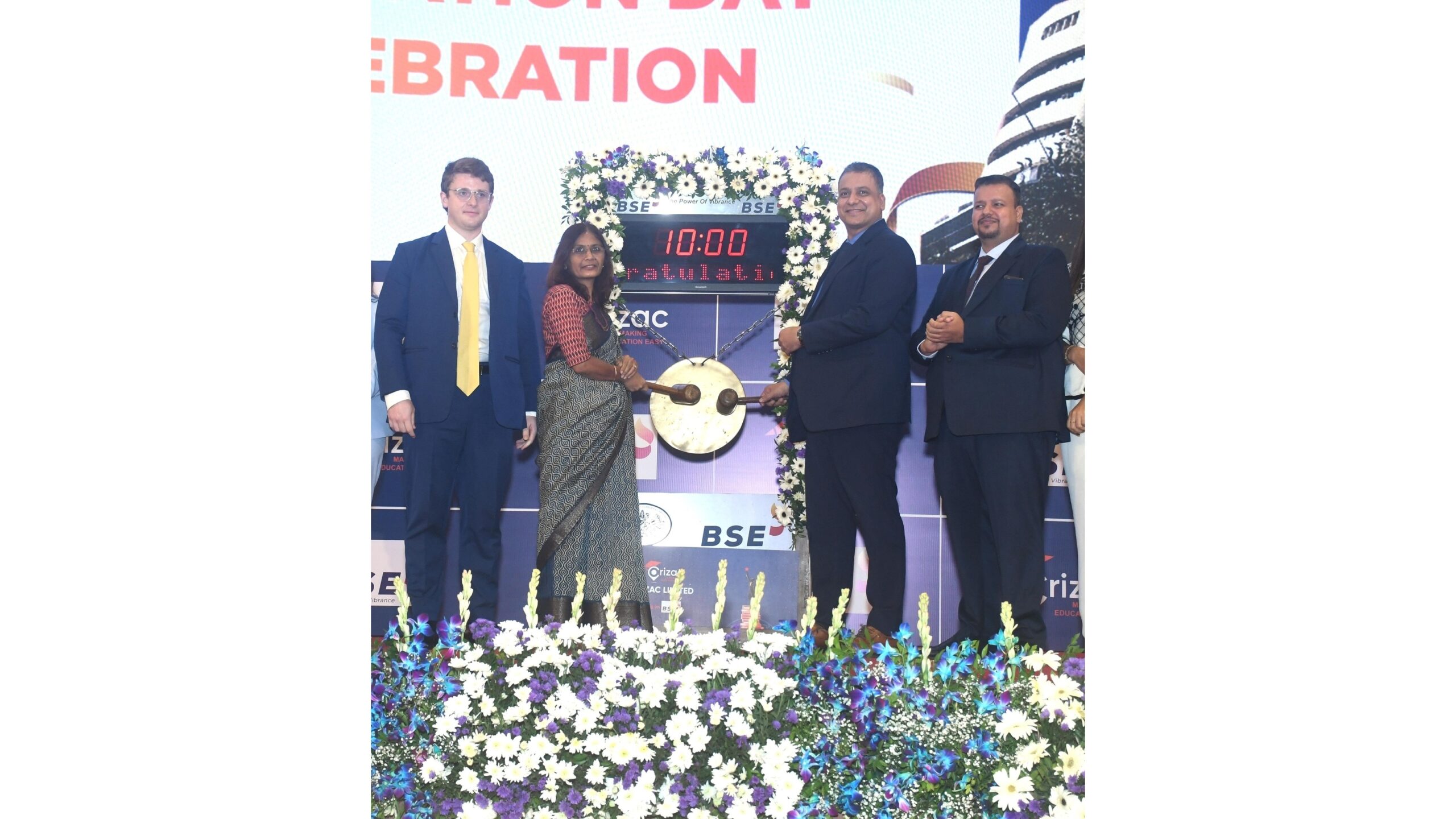 Christopher Nagle, CEO, Crizac UK, Ms. Radha Krithivasan of BSE, Dr. Vikash Agarwal, CMD, Manish Agarwal, CFO of Crizac Limited (1)