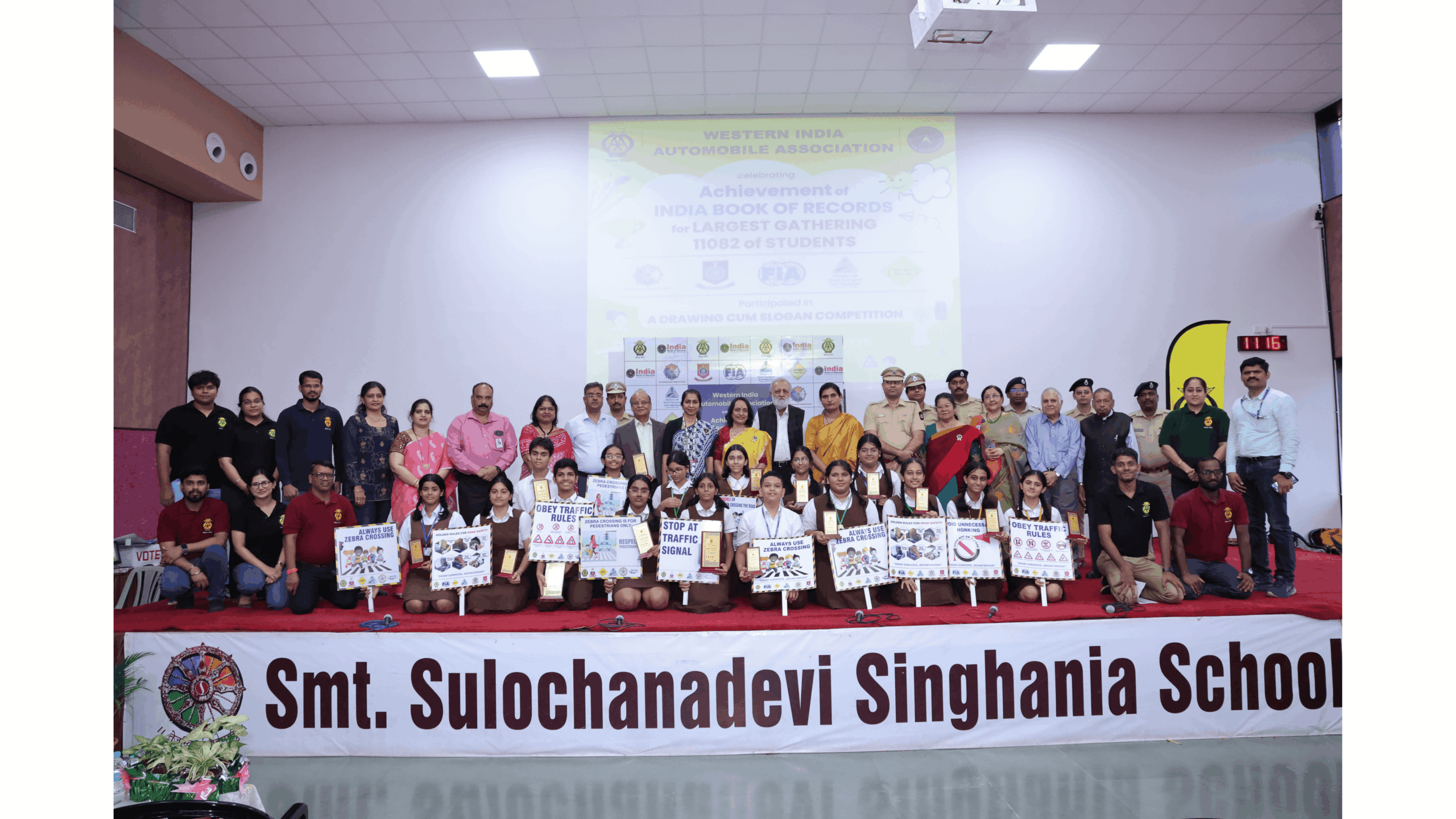 WIAA Sets India Book of Records with Largest Student Gathering for Drawing-cum-Slogan Competition under the Supervision of Regional Transport Department