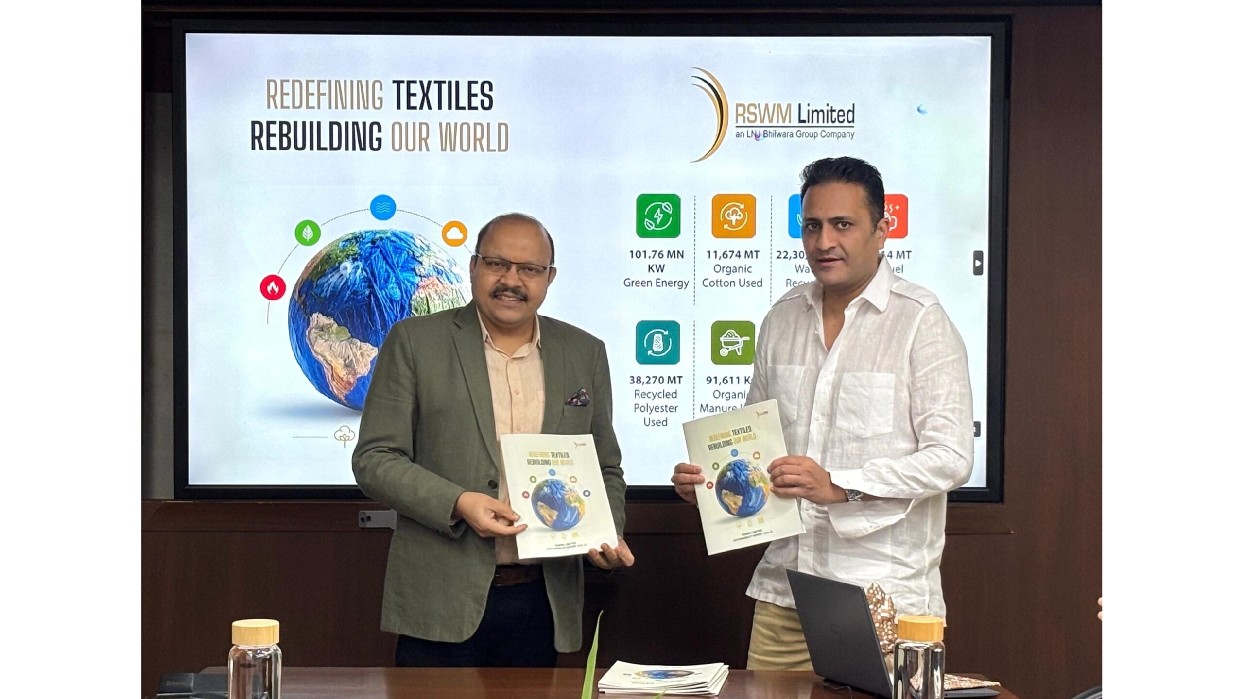 Mr. Rajeev Gupta, JMD & Mr. Riju Jhunjhunwala, CMD, RSWM Ltd. during the RSWM Sustainability Report Launch 2024-25