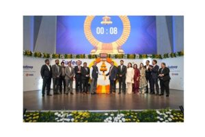 Sudeep Pharma Limited with the gong at listing ceremony at NSE