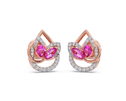 Effortless Sparkle: Diamond Studs That Define Modern Glam 3 Dual Leaves Diamond And Fancy Gemstone Stud Earrings