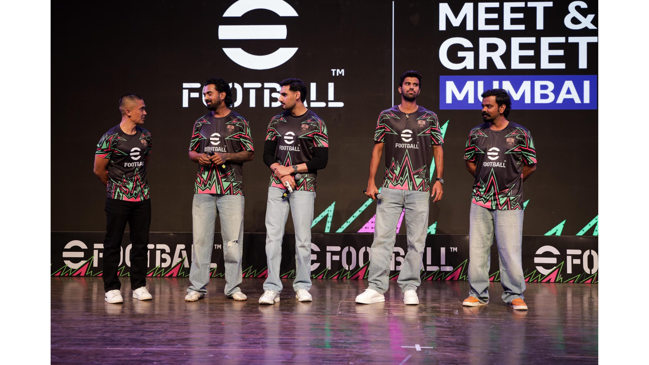 KL Rahul, Sunil Chhetri, Washington Sundar, and Ahan Shetty at KONAMI’s eFootball™️ event in Bandra