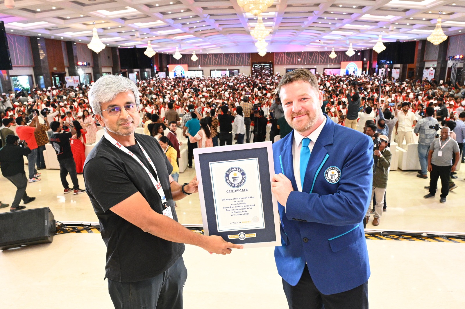 Arun Ice creams Sets Guinness World Record with over 4,000 Children in Chennai 3 Mr. C. Sathyan, Vice Chairman, Hatsun Agro Product received the recognition from Mr. Richard William Stenning from the UK Guinness Team