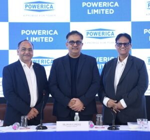 Mr. Ritesh Agrawal, Group CFO Mr. Bharat Oberoi, CMD and Mr. Pradeep Gupta, Whole time Director of Powerica Limited, at the company’s IPO launch in Mumbai