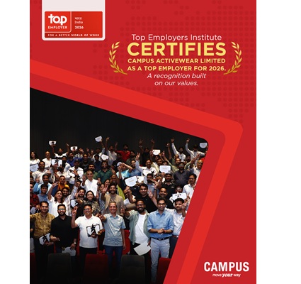 Campus Activewear Certified as India’s Top Employer for 2026 by Top Employers Institute