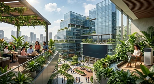 Developers Redefine Offices with Cafés, Wellness Zones & Smarter Air Quality