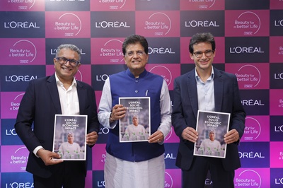 L’Oréal India Unveils Its Largest Beauty Skilling Centre and Socio-Economic Impact Report in the Presence of Union Minister of Industry & Commerce, Shri Piyush Goyal 7 Aseem Kaushik, Non-Executive Chairman, L'Oréal India Shri Piyush Goyal, Union MoC & Industry and Jacques Lebel, MD, L'Oréal India