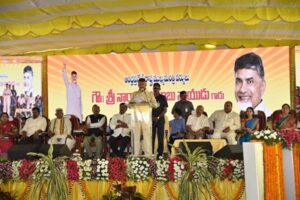 Hon’ble Chief Minister N. Chandrababu Naidu laying the foundation stone for the Bhogapuram Greenfield Airport