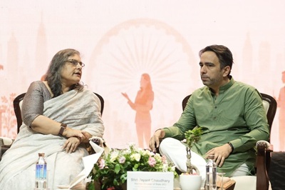 Shri Jayant Chaudhary and Ms. Debashree Mukherjee during the NIESBUD Alumni Meet 2026 at NIESBUD, Noida