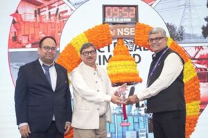 Mr. Abhishek Singhal, Whole-time Director Mr. Dinesh Singhal, CMD of Kanohar Electricals Limited, and Krishnan Iyer, Head-Issuer Relationships, NSE at the prestigious Listing Ceremony