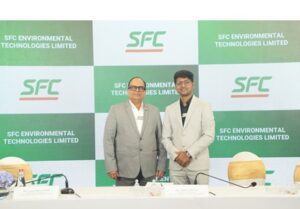 (L-R) Mr. Sandeep Asolkar, CMD, Mr. Amit Sawant, CFO at their IPO Launch of SFC Environmental Technologies Limited in Mumbai. 