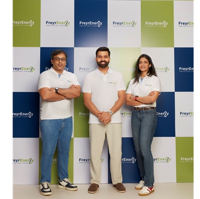 Rohit Sharma joins Freyr Energy as Brand Ambassador Saurabh Marda, Co-founder & MD, Freyr Energy_ Rohit Sharma and Radhika Choudhary, Co-founder & Director